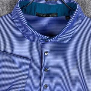 Greyson Polo Shirt Mens XL Blue Stripe Short Sleeve Performance Golf Stretch